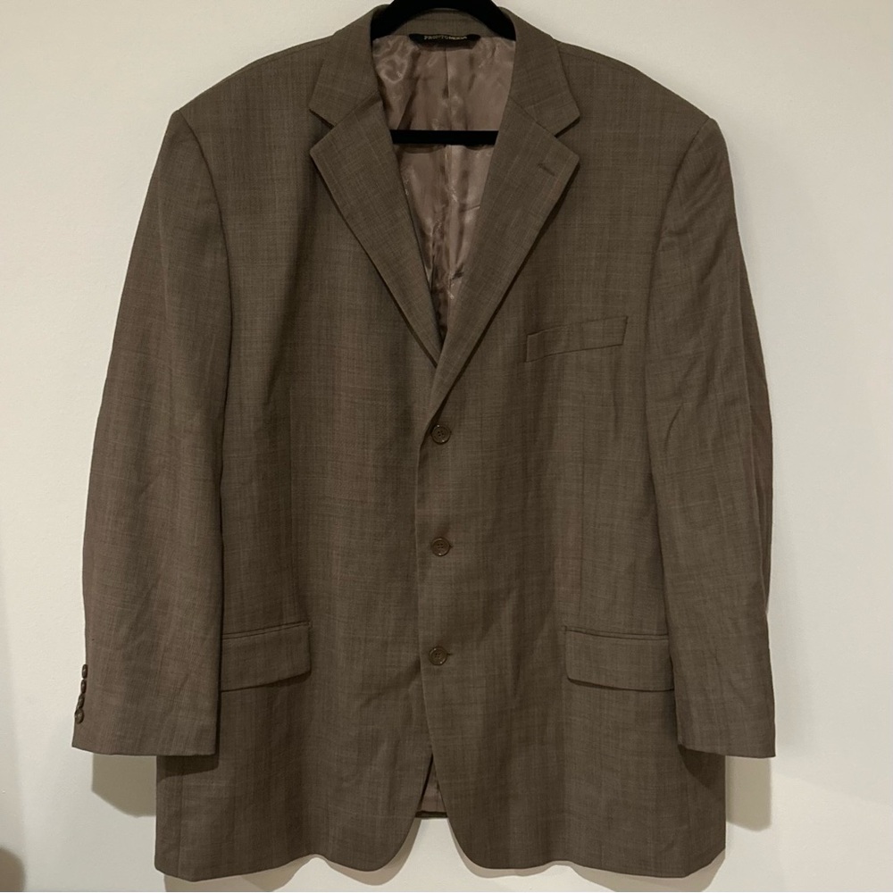 Pronto Moda Italia Men’s 52L Super 140’s Merino Wool Taupe Check Blazer